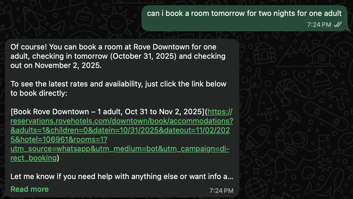 Rove Hotels WhatsApp Chat